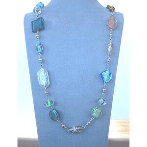Premier Glass Beaded Necklace With Multi-Color Venetian Beads & Silver-Tone Chai